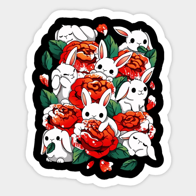 White rabbit Rose Sticker by Vallina84